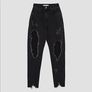 Zara high waisted jeans with mesh fishnet trim